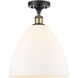 Ballston Dome LED 12 inch Black Antique Brass Semi-Flush Mount Ceiling Light in Matte White Glass