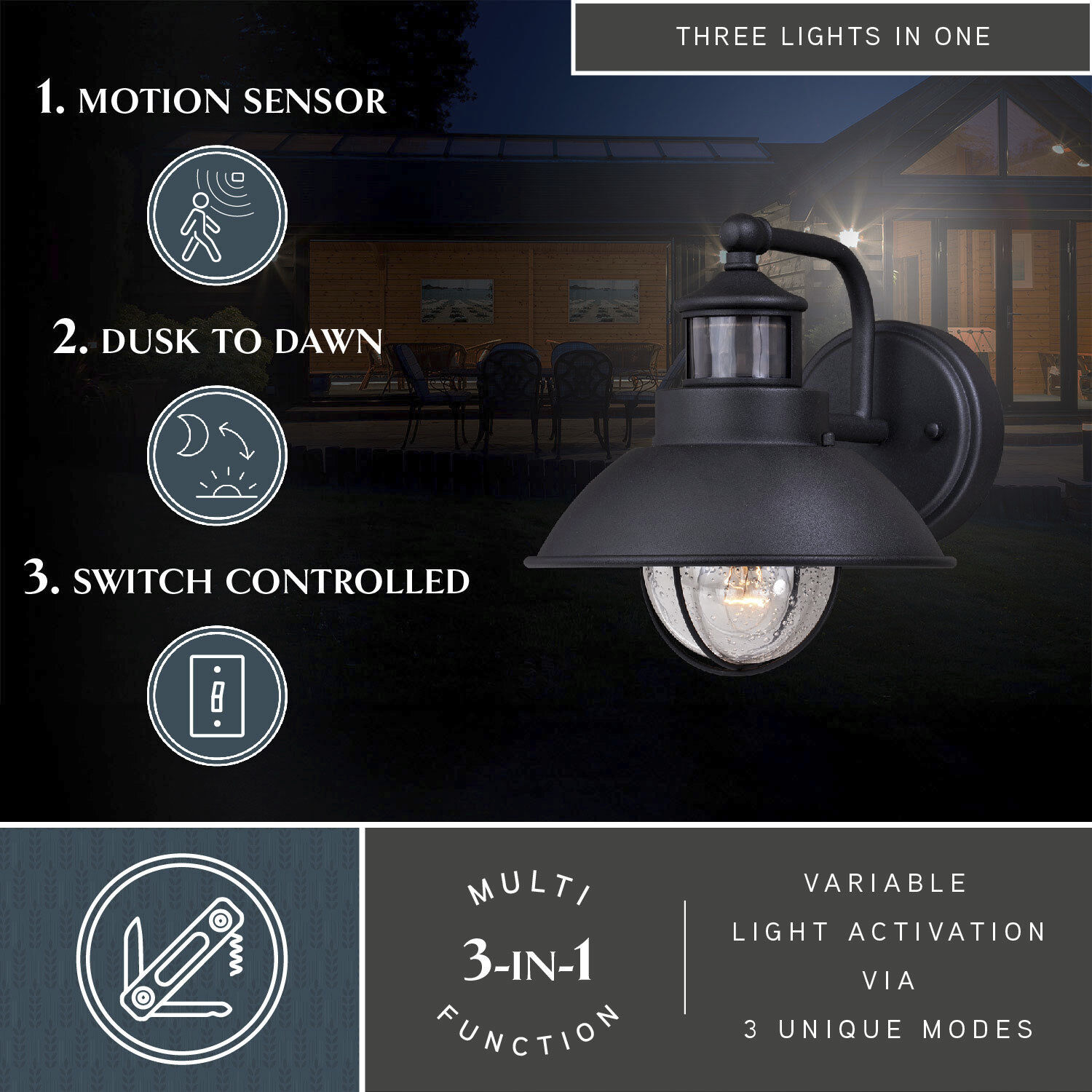 Harwich Textured Black Outdoor Motion Sensor