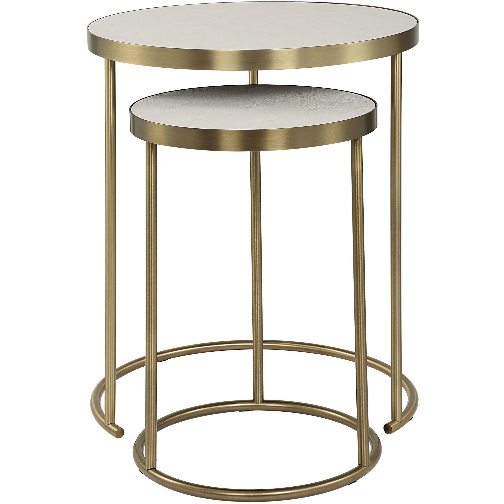 Aragon 24 X 19.5 inch Brass Plated and Faux White Shagreen Nesting Tables, Set of 2