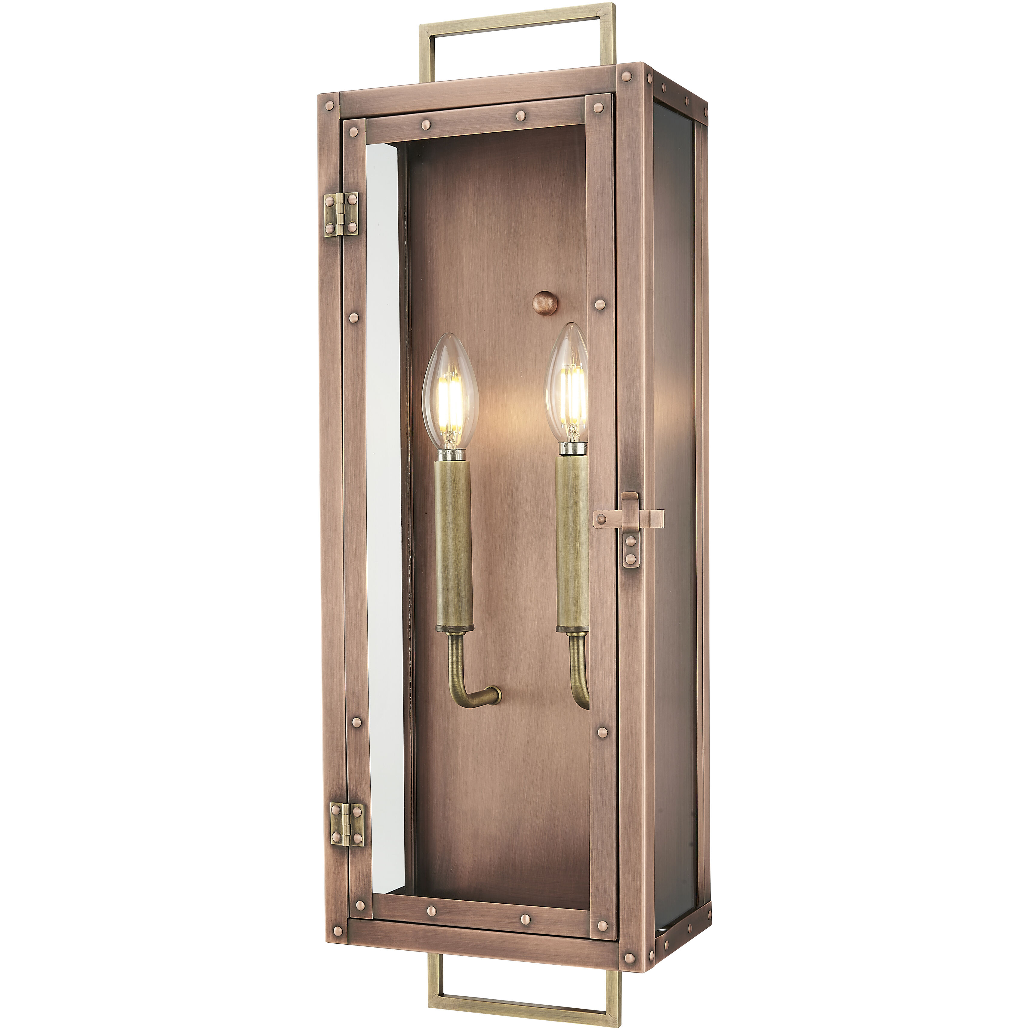 Spencer 2 Light 24 inch Antique Copper with Brass Accents Exterior Wall Mount