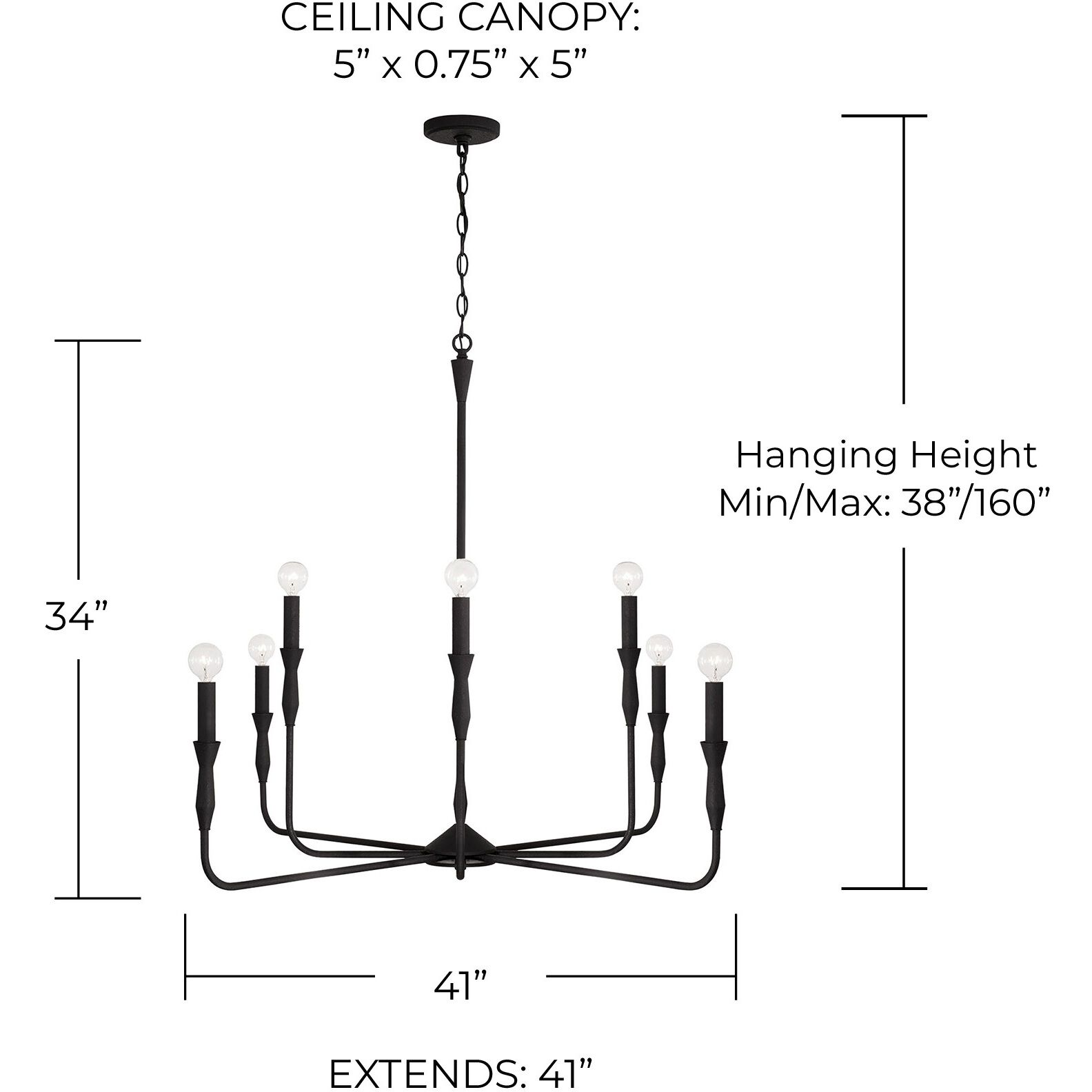 Paloma 8 Light 41 inch Textured Black Chandelier Ceiling Light