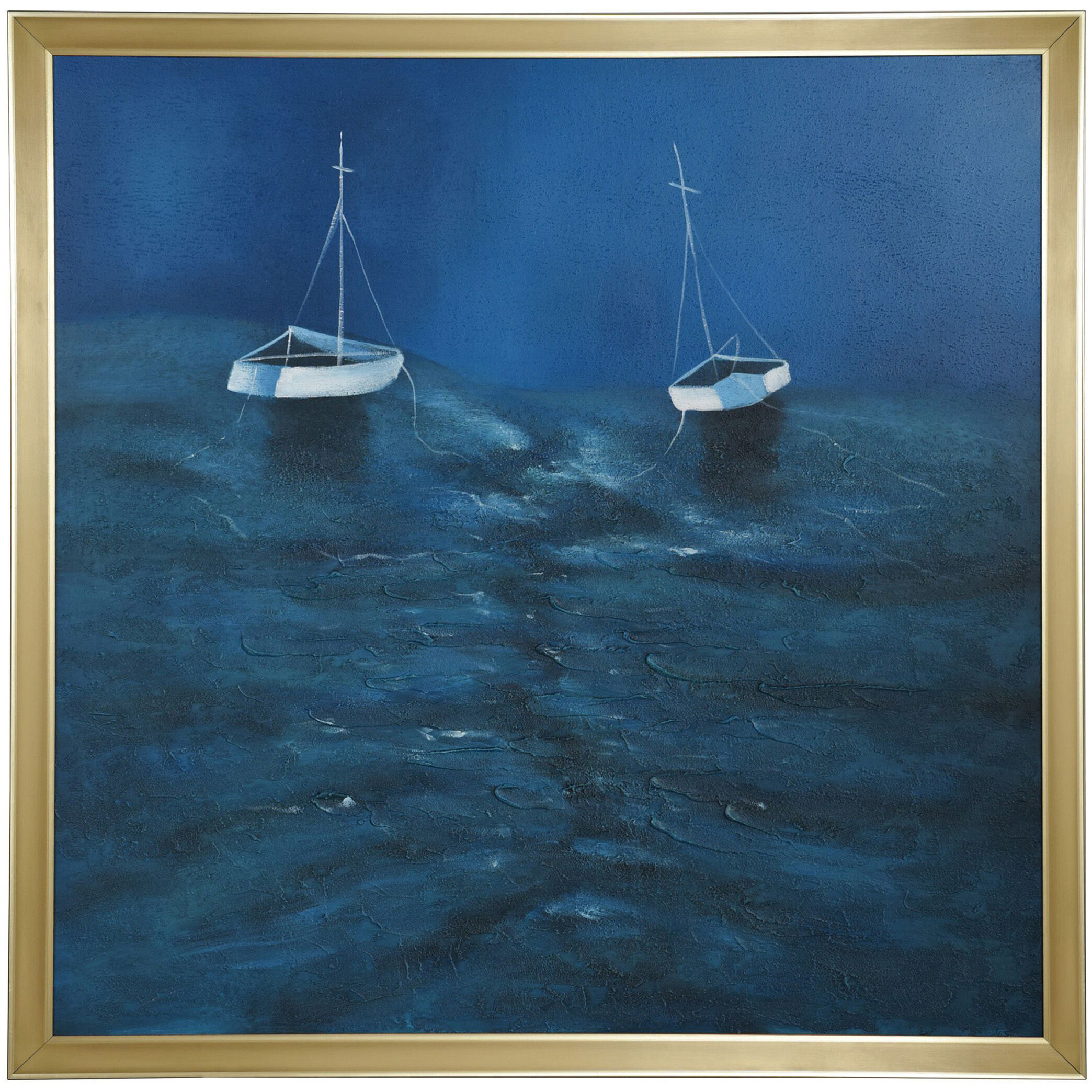 Blue Water Sailboat Blue and White and Navy and Gold and Natural Wall Art