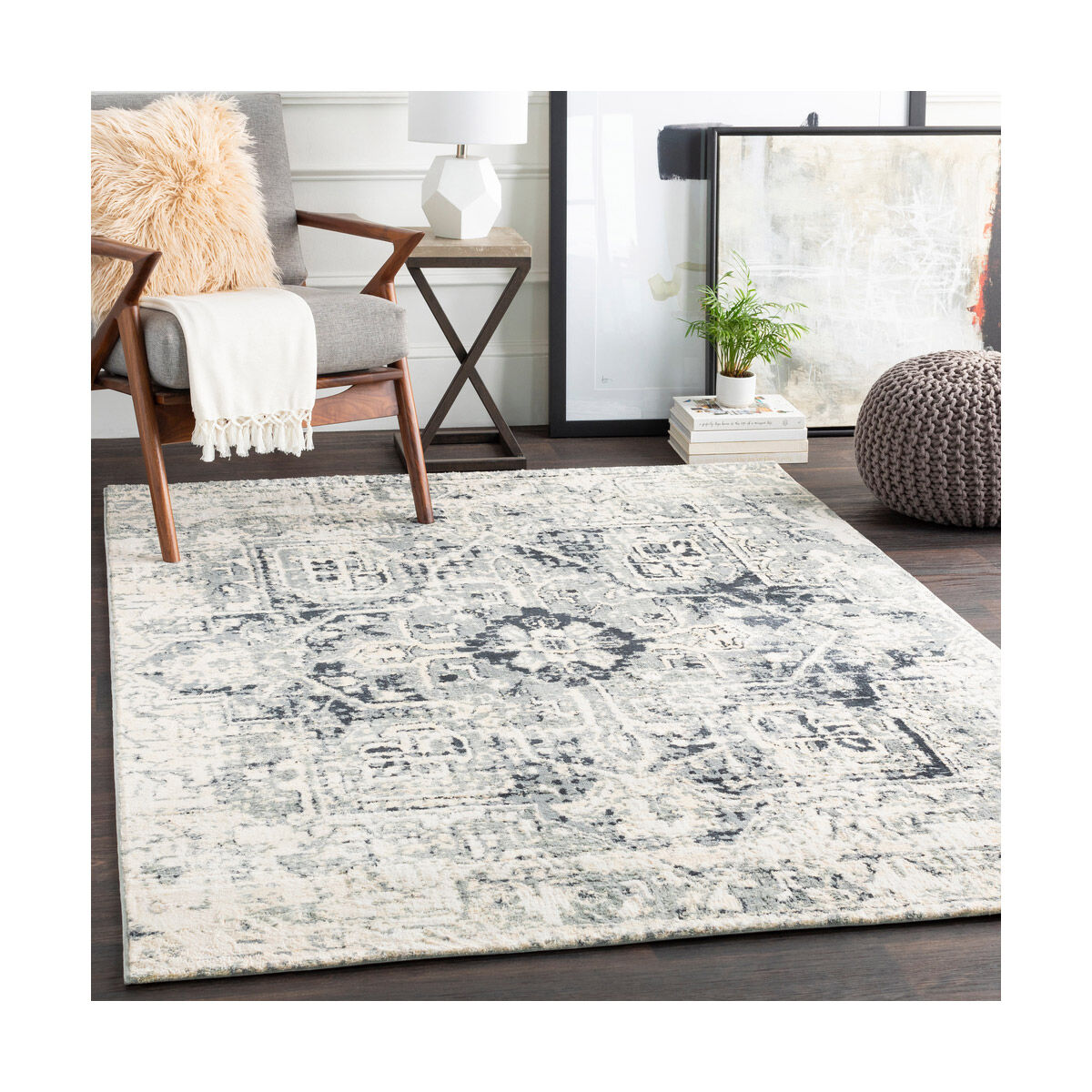 Apricity 90 X 63 inch Light Gray/Medium Gray/White/Cream Rugs, Rectangle