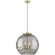 Ballston Athens Deco Swirl 3 Light 17.88 inch Antique Brass Statement Pendant Ceiling Light in Incandescent, Light Smoke Deco Swirl Glass