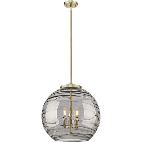 Ballston Athens Deco Swirl 3 Light 17.88 inch Antique Brass Statement Pendant Ceiling Light in Incandescent, Light Smoke Deco Swirl Glass