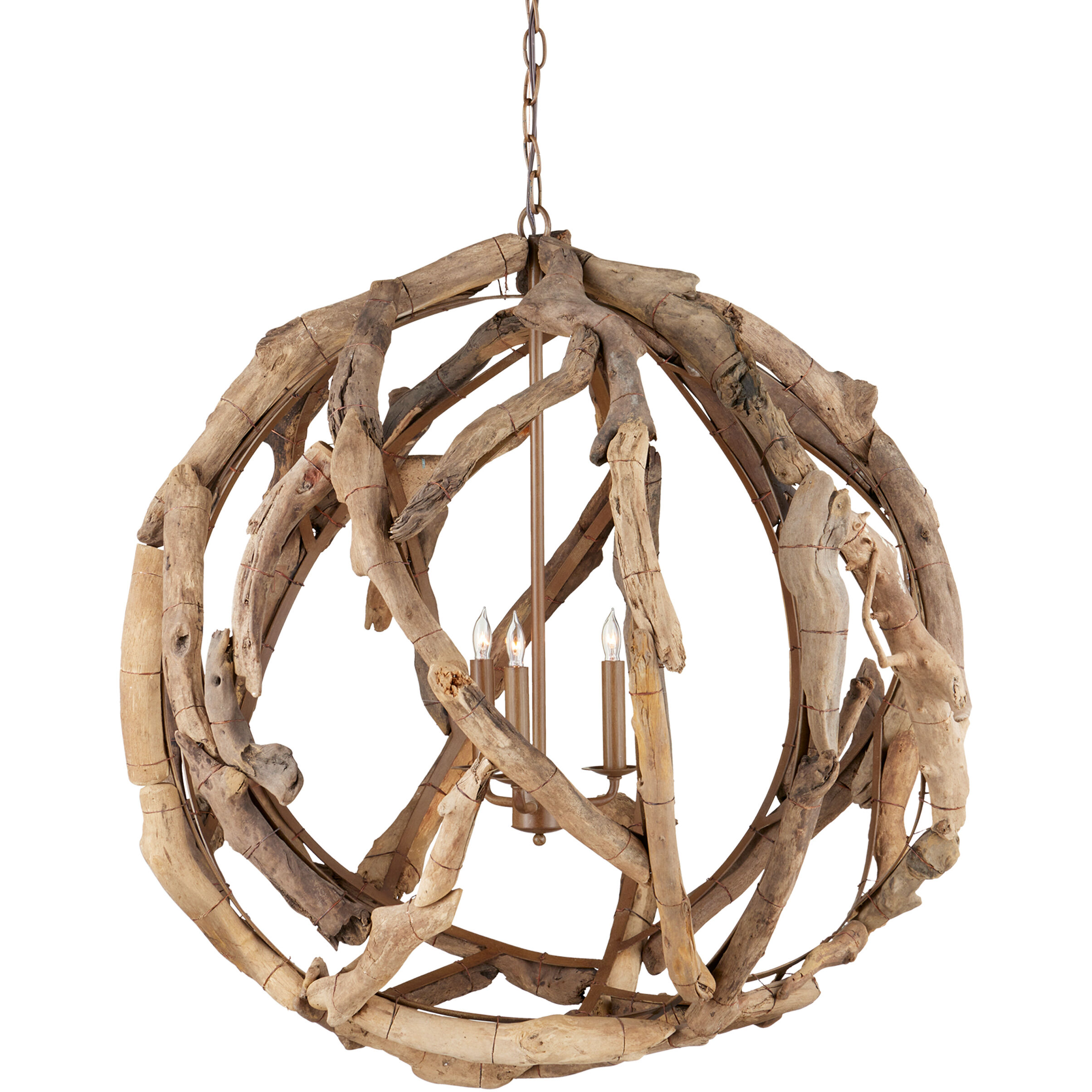 Driftwood 3 Light 29 inch Natural/Washed Driftwood Orb Chandelier Ceiling Light