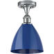 Ballston Plymouth Dome 1 Light 8 inch Polished Chrome Semi-Flush Mount Ceiling Light in Matte Blue