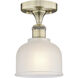 Dayton 1 Light 5.5 inch Antique Brass Flush Mount Ceiling Light in White
