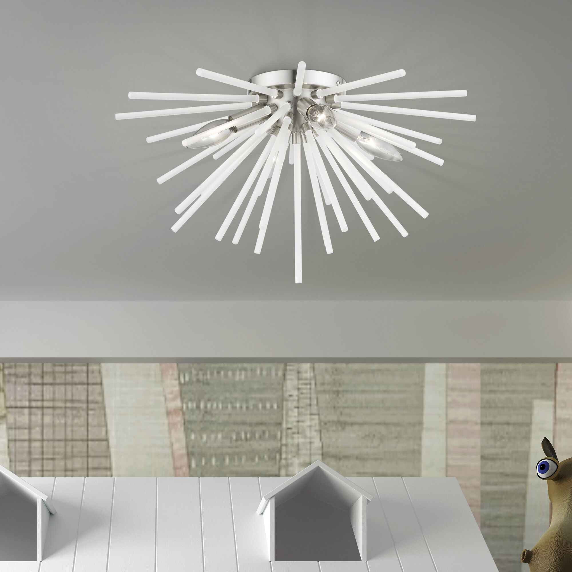 Uptown 4 Light 20 inch Brushed Nickel Flush Mount Ceiling Light