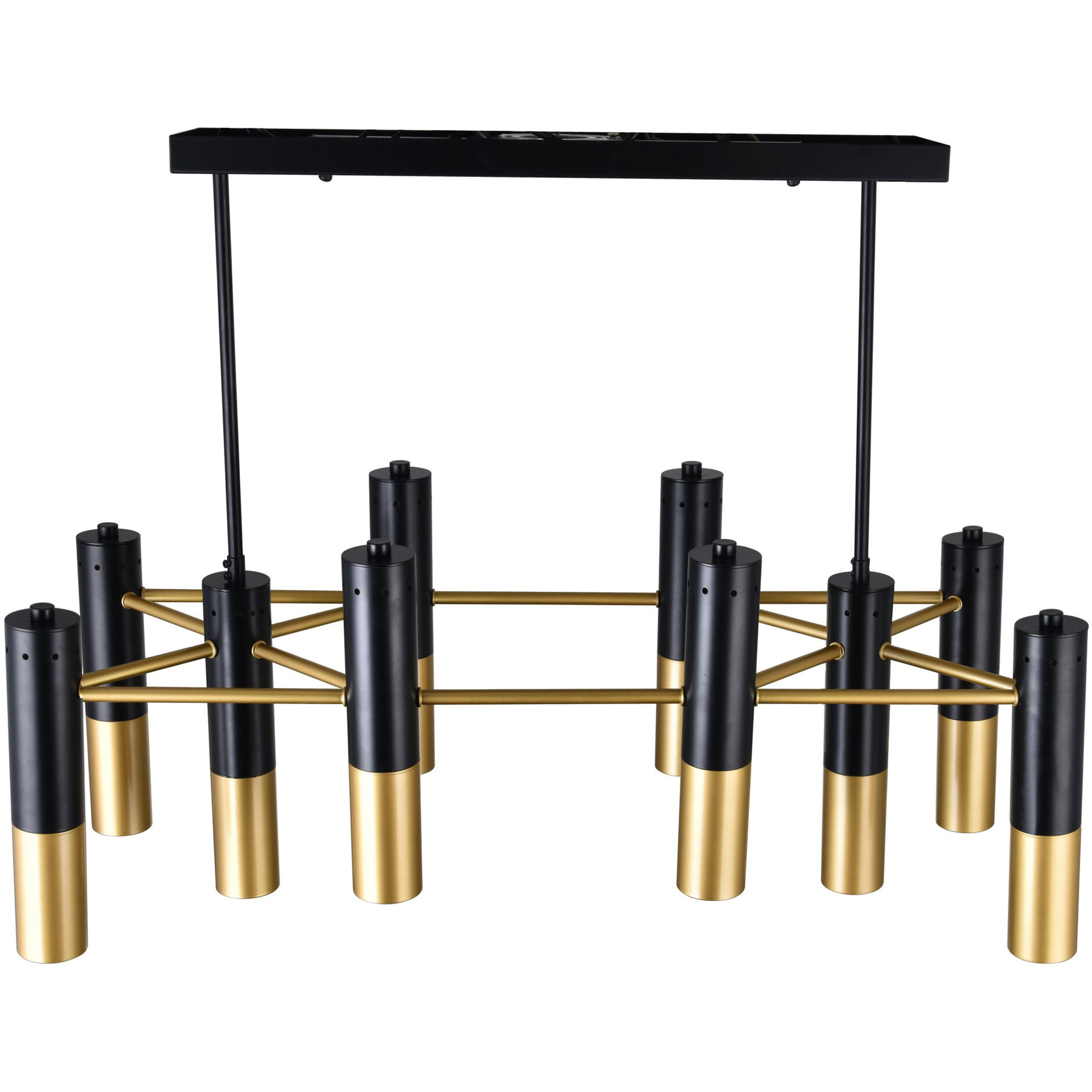 Anem 10 Light 12 inch Matte Black and Satin Gold Down Chandelier Ceiling Light