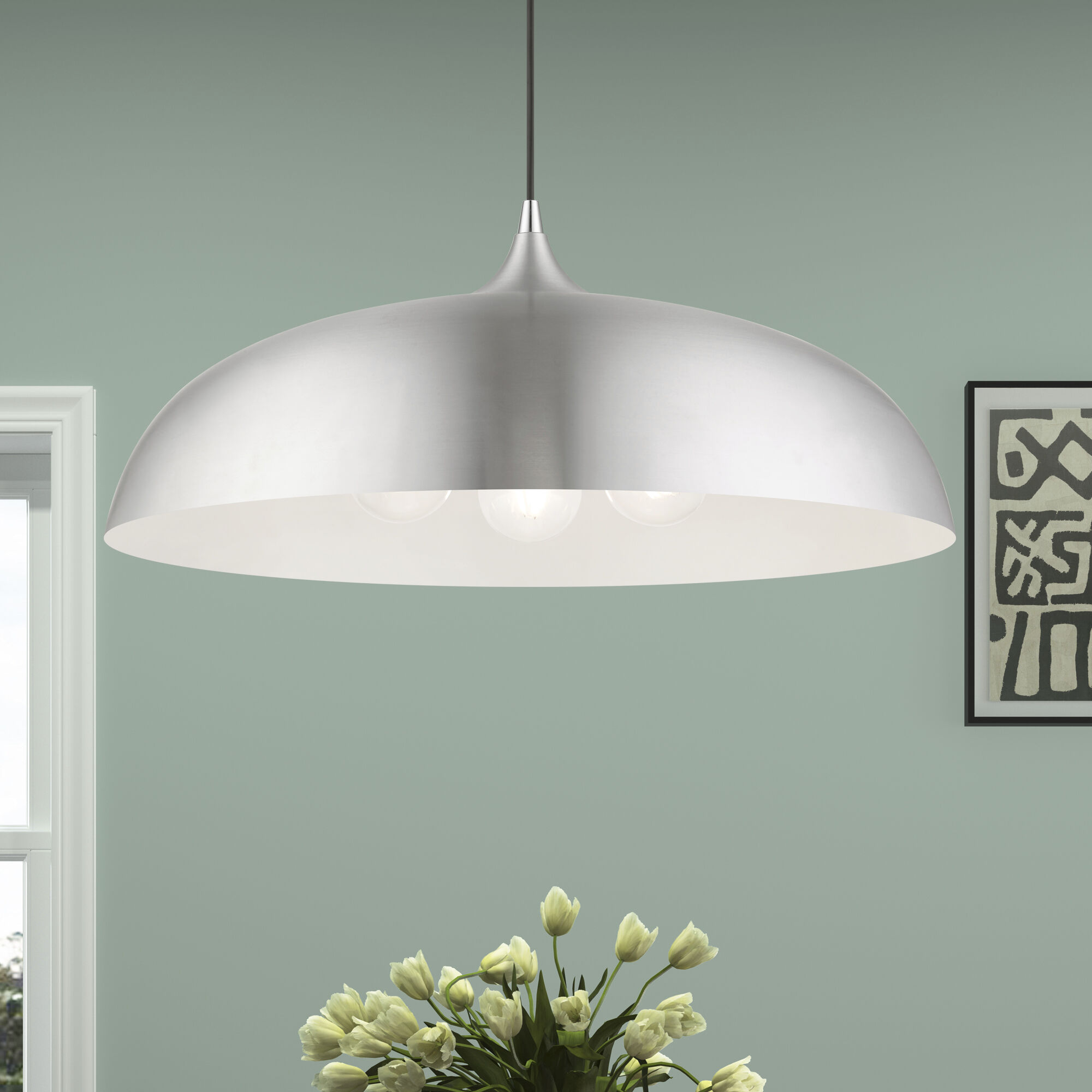 Amador 3 Light 24 inch Brushed Aluminum with Polished Chrome Accents Pendant Ceiling Light, Large