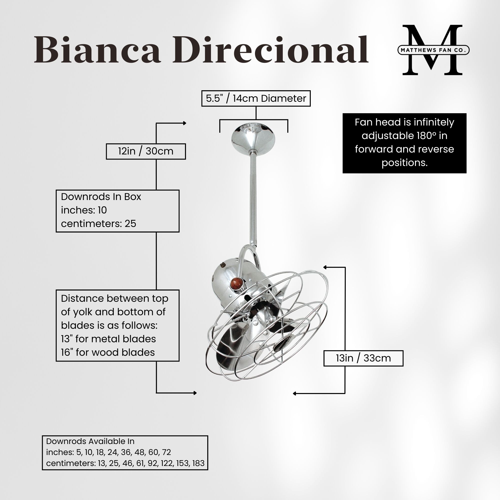 Matthews-Gerbar Bianca Direcional 13 inch Polished Chrome Directional Ceiling Fan, Matthews-Gerbar