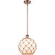 Ballston Large Farmhouse Rope LED 10 inch Antique Copper Pendant Ceiling Light in White Glass with Brown Rope, Ballston