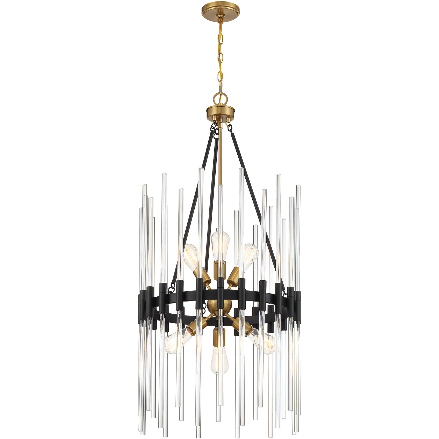 Santiago 6 Light 20 inch Black with Warm Brass Accents Pendant Ceiling Light