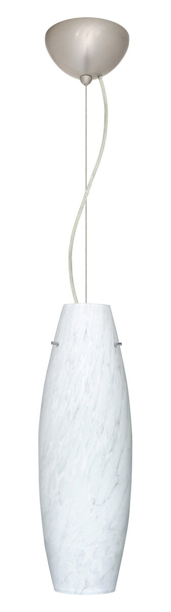 Tara LED Satin Nickel Pendant Ceiling Light in Carrera Glass