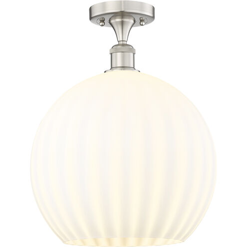 Edison White Venetian 1 Light 13.75 inch Brushed Satin Nickel Semi-Flush Mount Ceiling Light