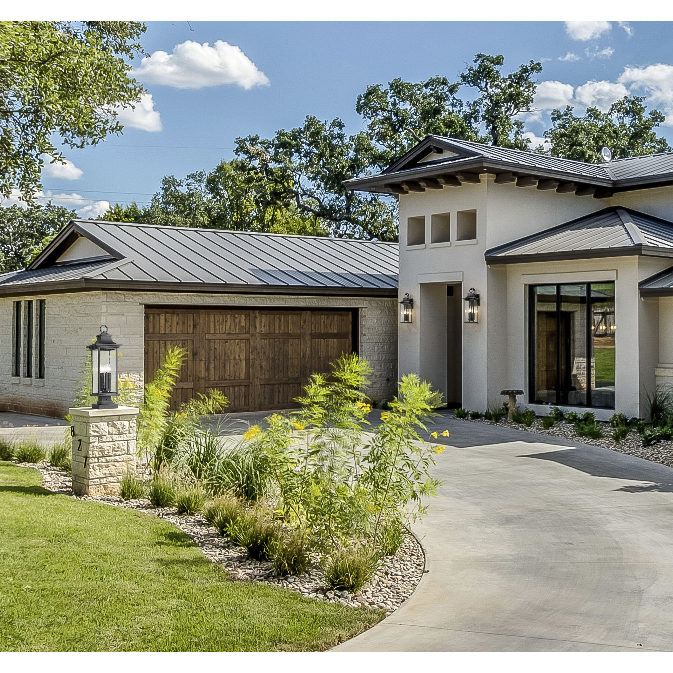 Tiberius 4 Light 27 inch Black Outdoor Pier Mounted Fixture