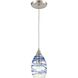 Vines 1 Light 5 inch Satin Nickel Mini Pendant Ceiling Light in Clear and Blue Swirl Glass