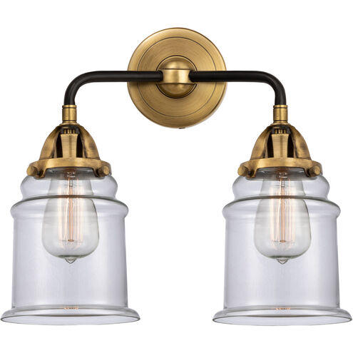 Nouveau 2 Canton 2 Light 14 inch Black Antique Brass Bath Vanity Light Wall Light in Clear Glass
