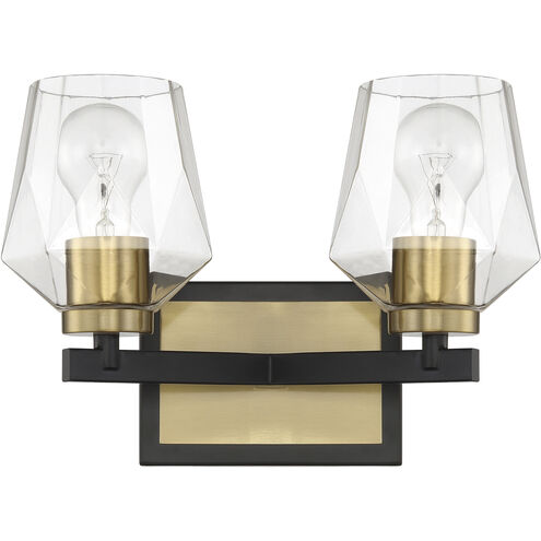 Avante Grand 2 Light 13 inch Flat Black and Satin Brass Vanity Light Wall Light