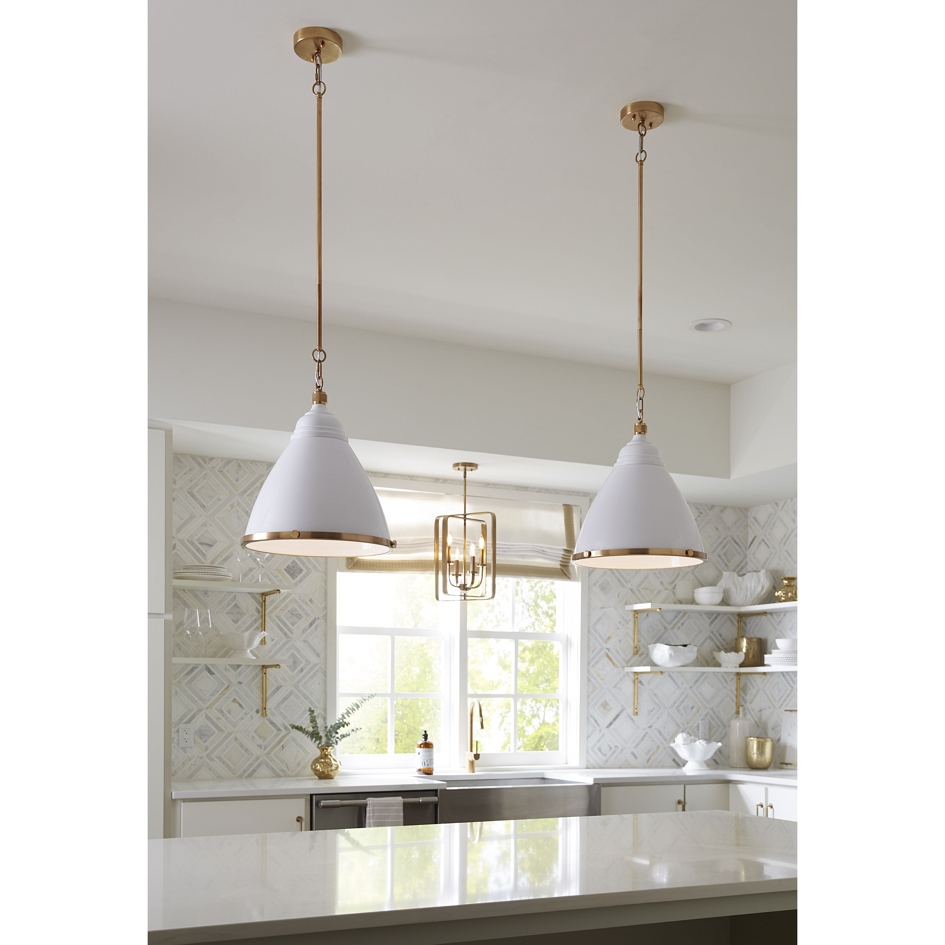 ELK 96063 1 Katelyn 1 Light 15 inch White with Satin Brass Pendant