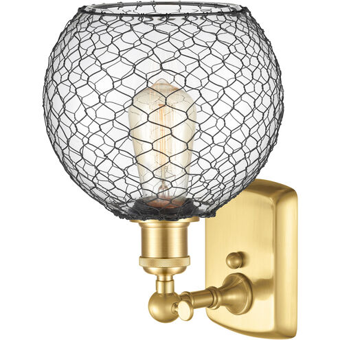 Ballston Farmhouse Chicken Wire 1 Light 8 inch Satin Gold Sconce Wall Light in Clear Glass with Black Wire, Ballston
