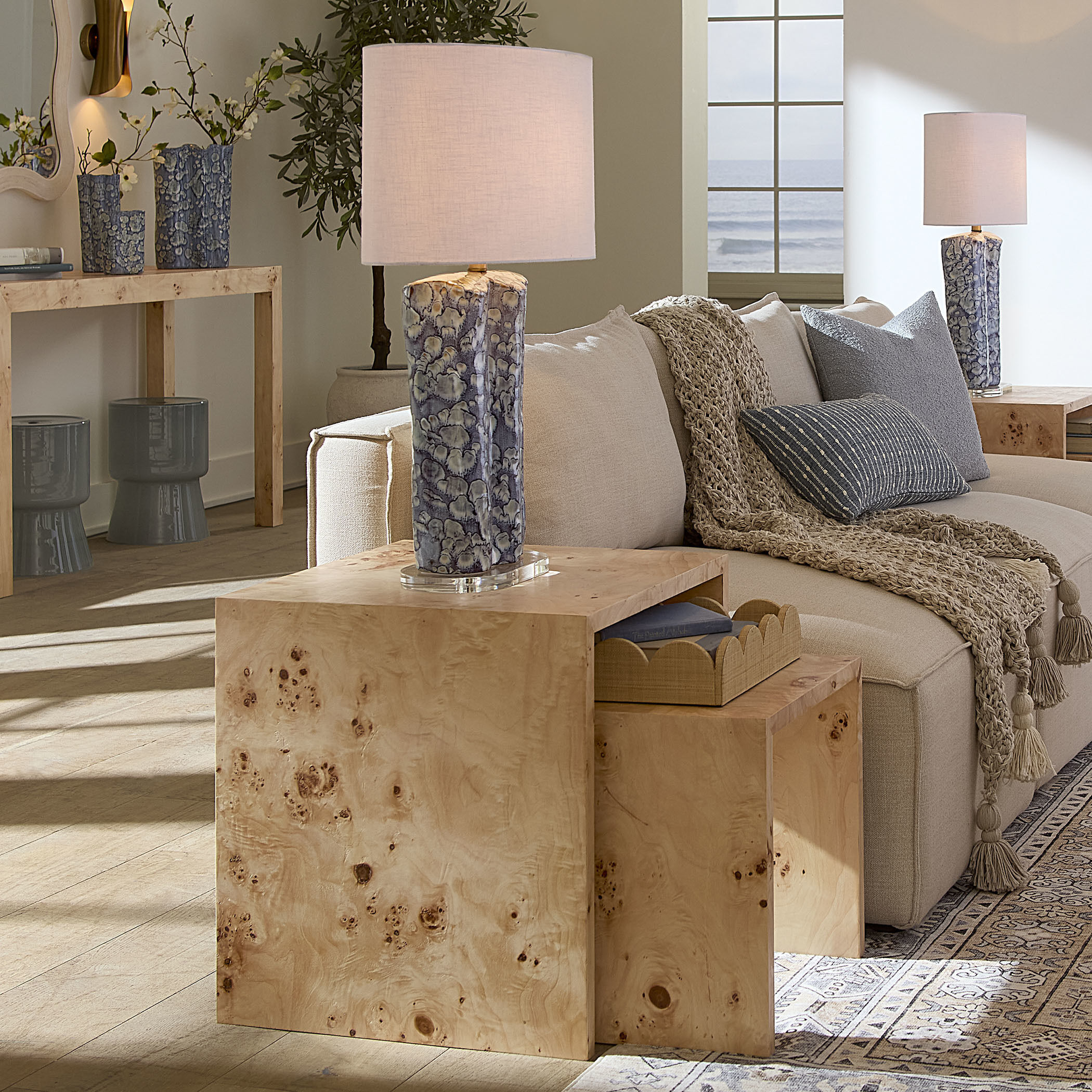 Bedford Nesting Tables in Natural Burl Wood, Set of 2