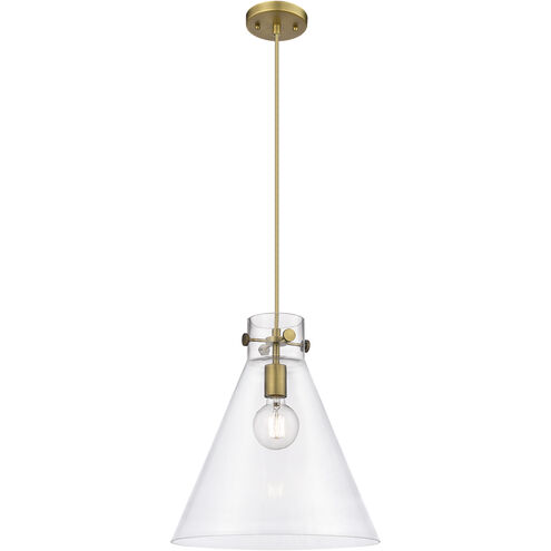 Newton Cone 1 Light 14 inch Brushed Brass Pendant Ceiling Light in Clear Glass