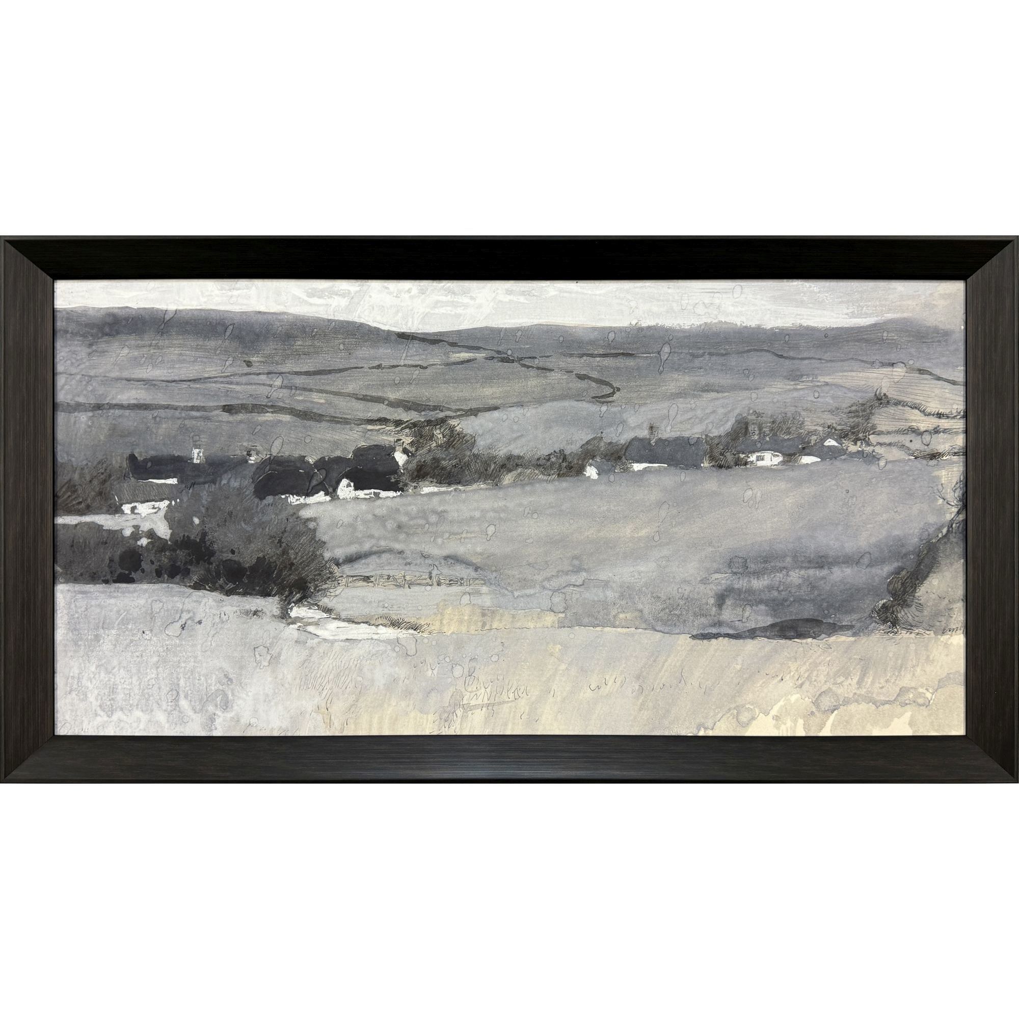 Misty Landscape Gray and Blue and Black and Multi Framed Art
