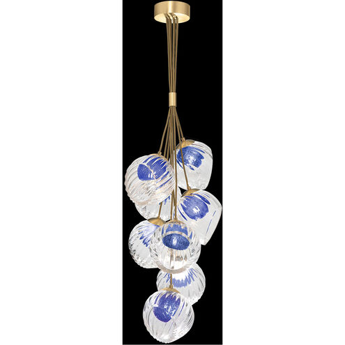 Nest 8 Light 16 inch Gold Pendant Ceiling Light in Cobalt Blue Studio Glass