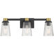 Lustria 3 Light 21.75 inch Matte Black and Vintage Brass Bathroom Vanity Light Wall Light