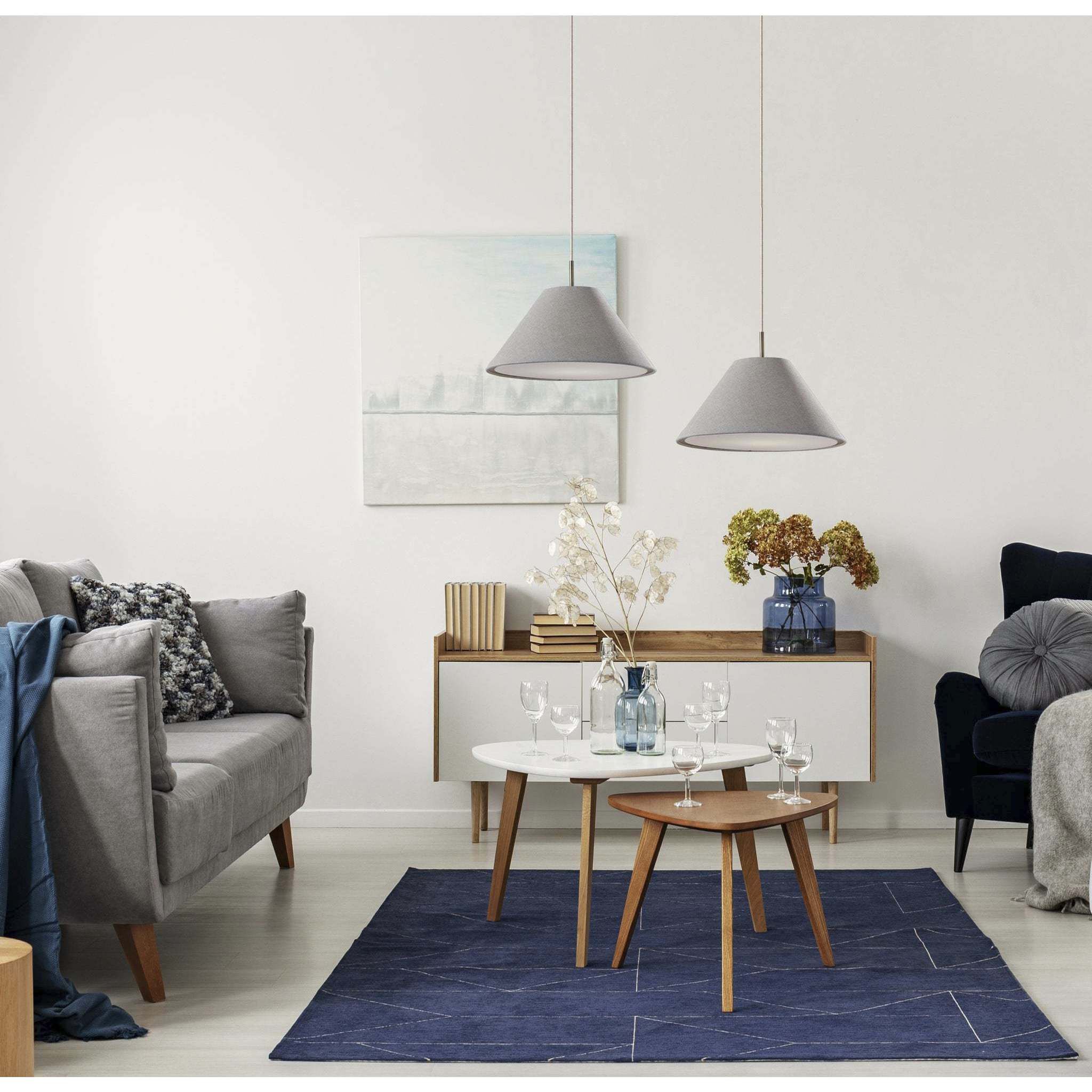 Hadley 18 inch Light Grey Textured Fabric and Antique Brass Pendant Ceiling Light