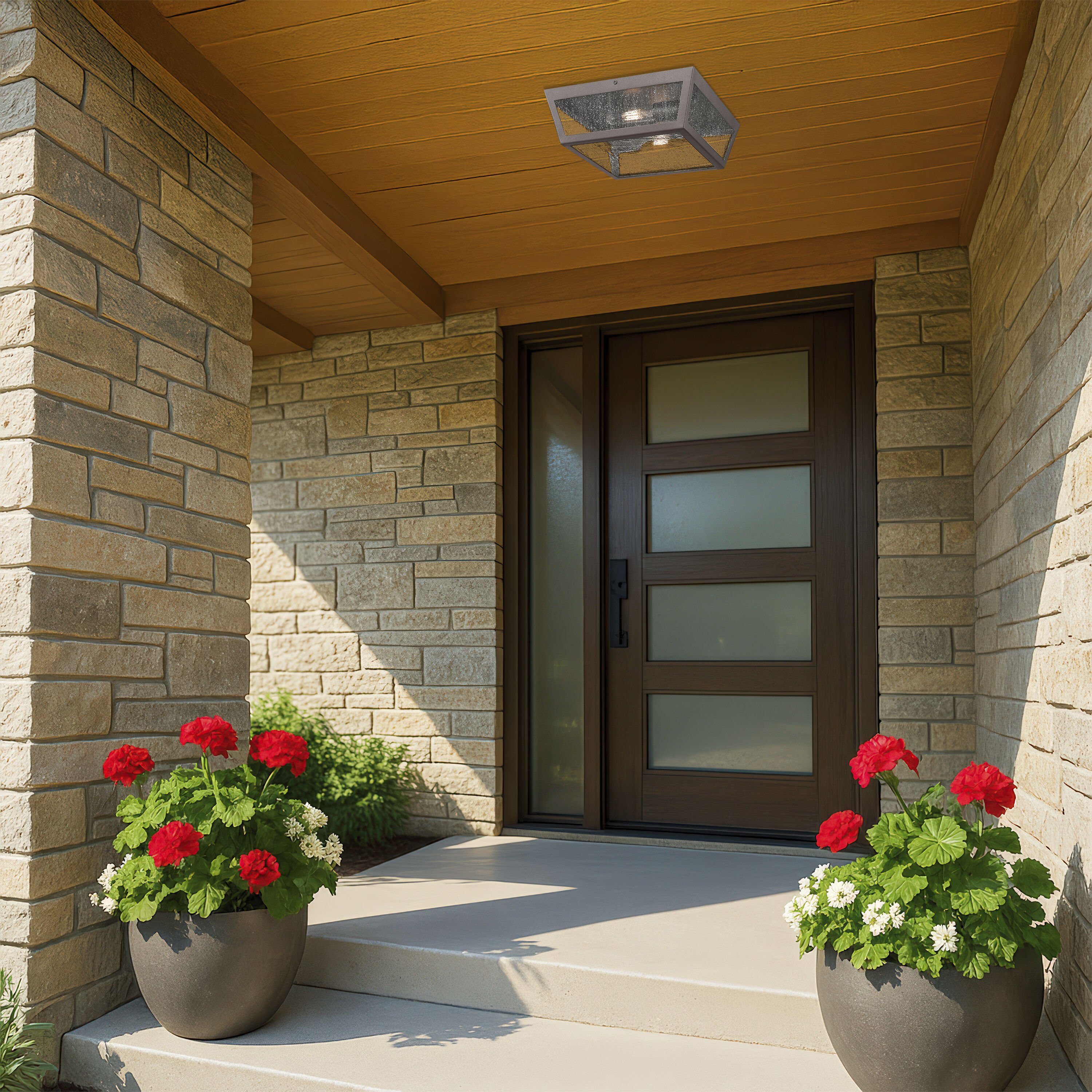 Madison 2 Light 12 inch Bronze Outdoor Flush Mount in Seedy Glass