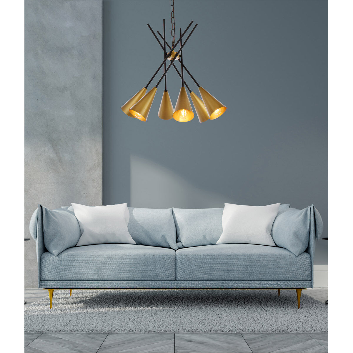 Casen 6 Light 32 inch Black and Brass Pendant Ceiling Light