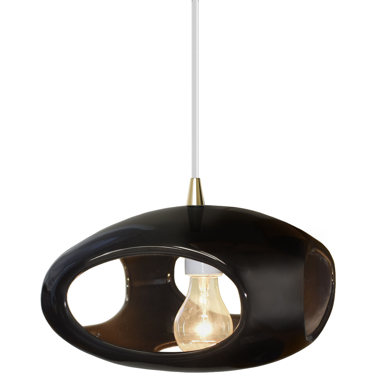 Radiance Collection 1 Light 12 inch Antique Brass and Gloss Black and White Pendant Ceiling Light