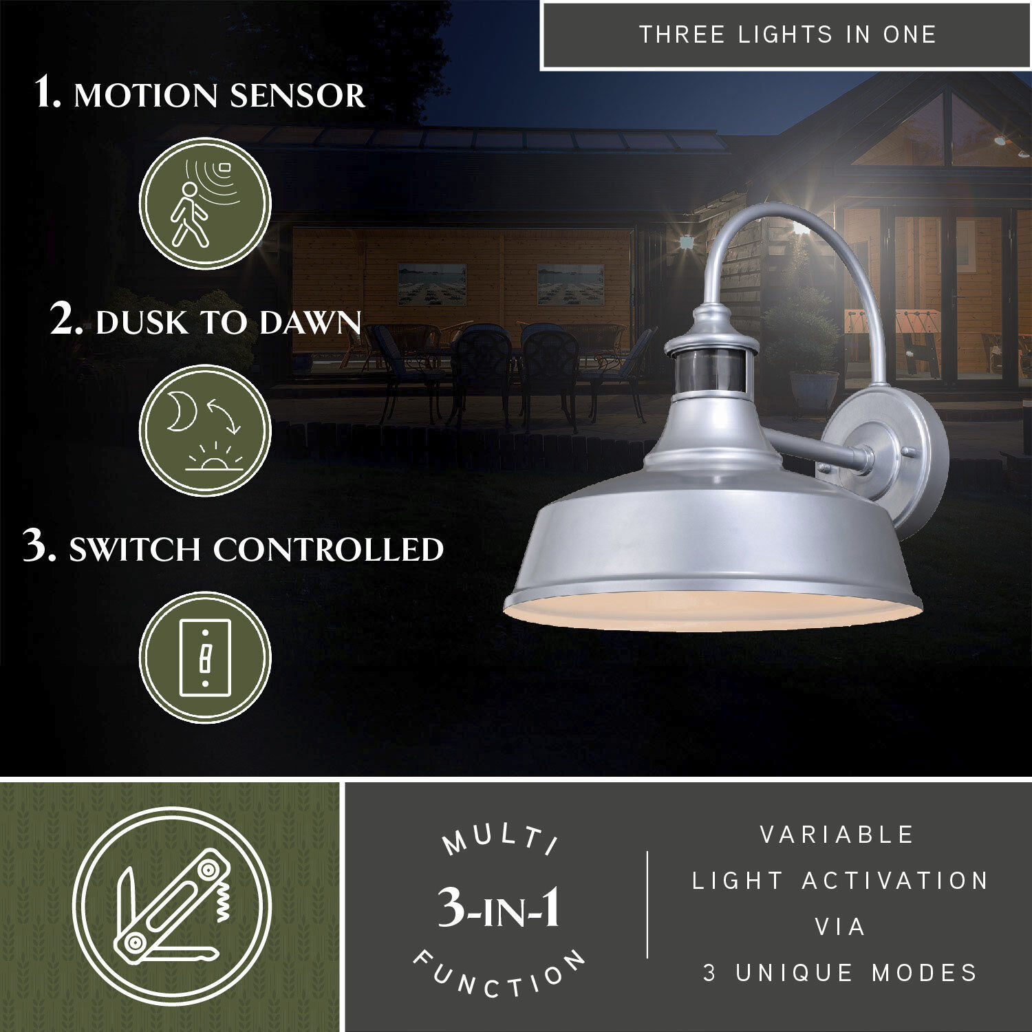 Dorado Satin Silver and White Outdoor Motion Sensor