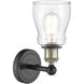 Ellery Sconce Wall Light in Black Antique Brass, Clear