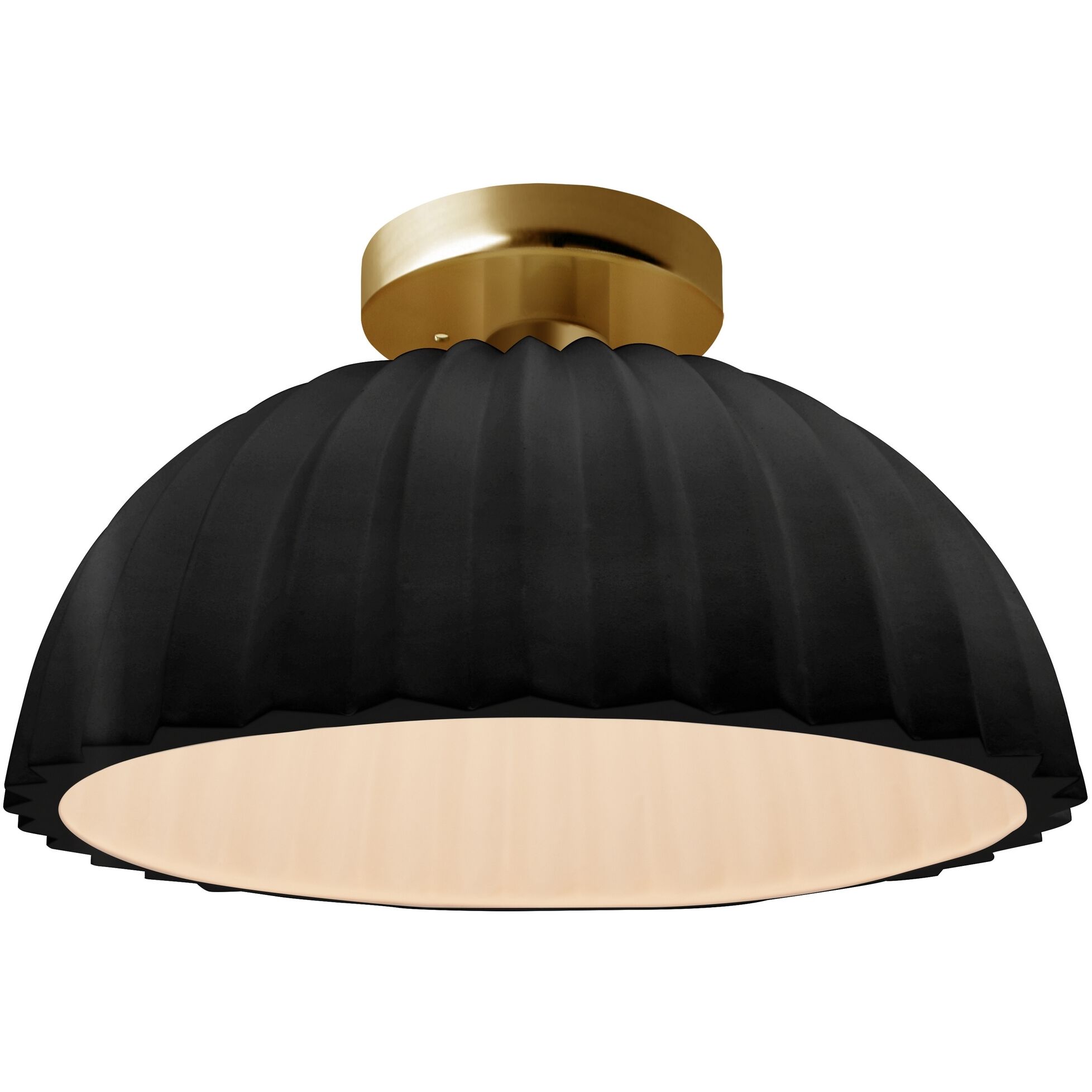 Radiance Collection - Pleated Dome Semi-Flush Ceiling Light in Brushed Brass, Dedicated LED, Gloss Black/Matte White, Form+Finish+Function