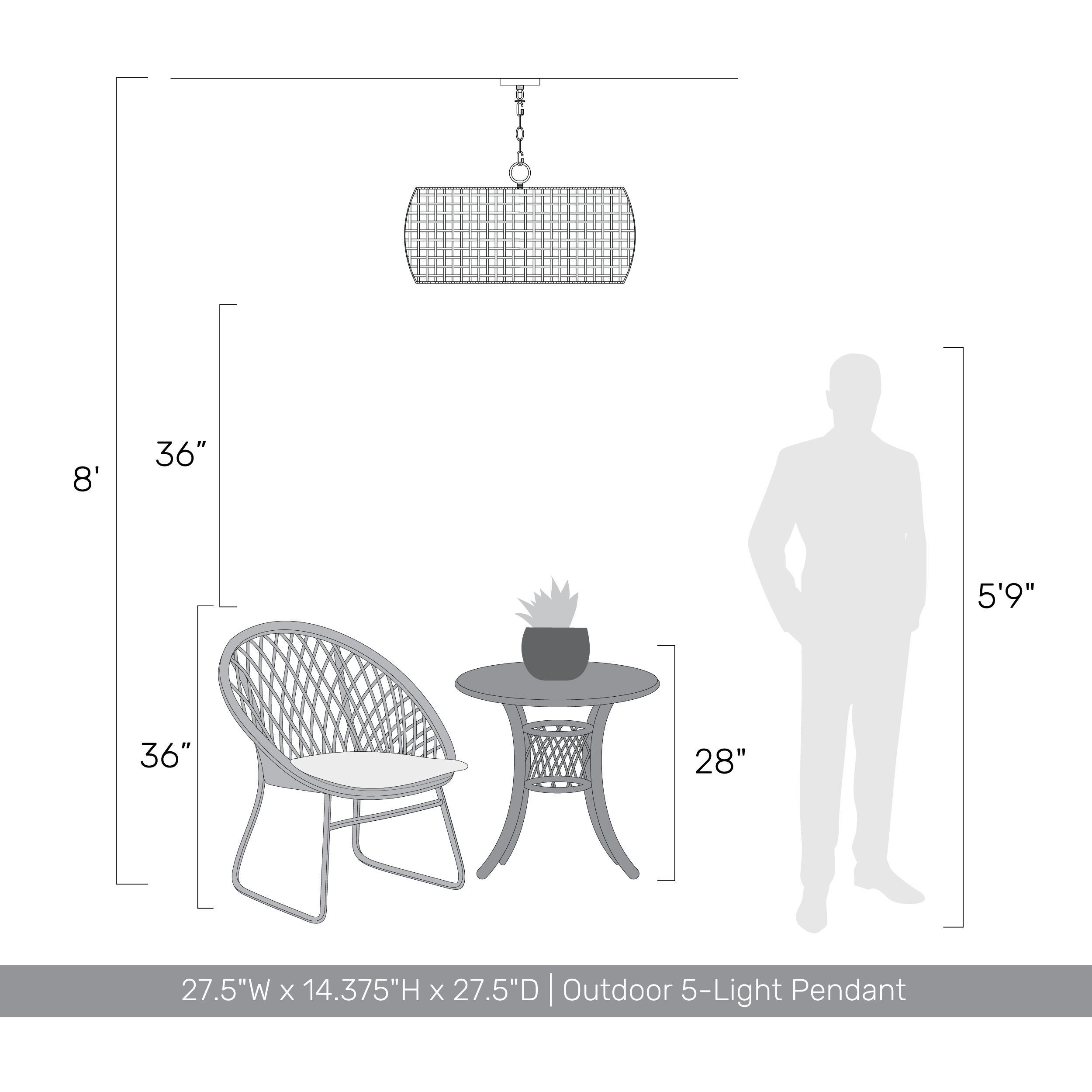 Piper 5 Light 27.5 inch Natural Black Outdoor Pendant