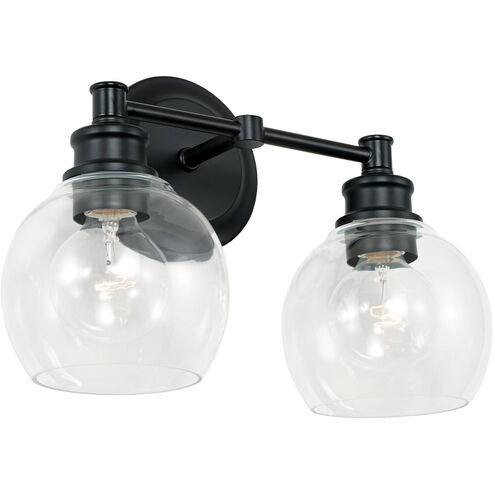 Mid Century 2 Light 15 inch Matte Black Vanity Light Wall Light