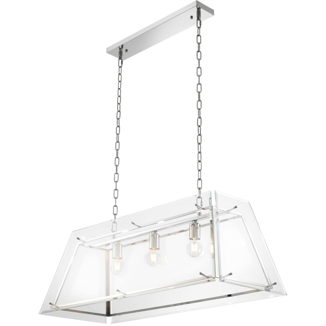 Azure 3 Light 39.37 inch Nickel Chandelier Ceiling Light in Bevelled Clear Glass, Large
