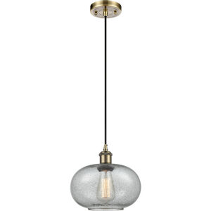 Ballston Gorham LED 10 inch Antique Brass Mini Pendant Ceiling Light in Charcoal Glass, Ballston