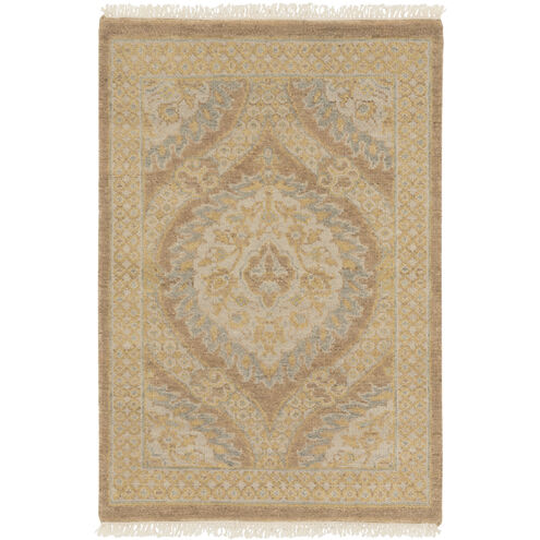 Jade 120 X 96 inch Tan / Wheat / Beige / Pale Blue / Ice Blue Handmade Rug