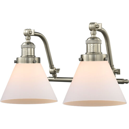 Franklin Restoration Large Cone 2 Light 18 inch Brushed Satin Nickel Bath Vanity Light Wall Light in Matte White Glass, Franklin Restoration