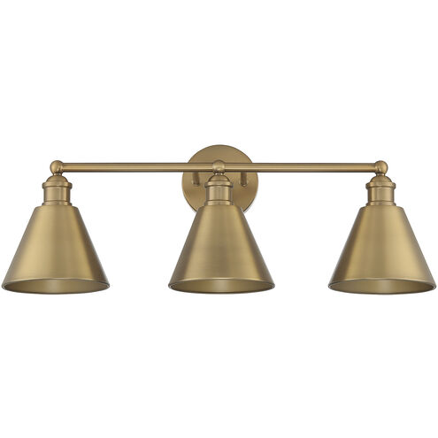 Modern Farmhouse 3 Light 27 inch Natural Brass Bathroom Vanity Light Wall Light