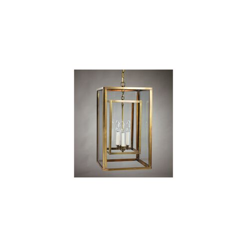 Transitional 3 Light 12 inch Antique Brass Hanging Lantern Ceiling Light in Seedy Marine Glass