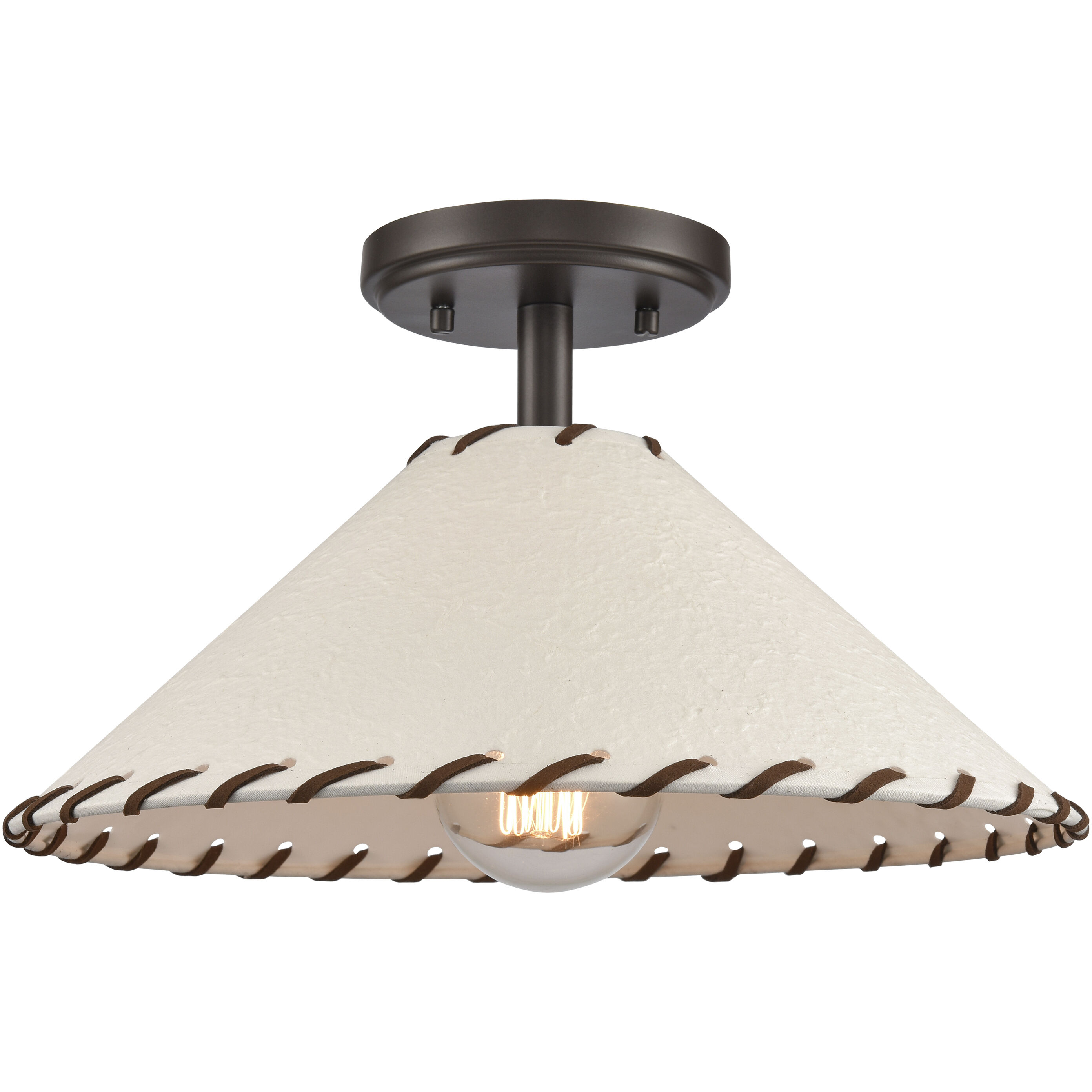 Marion 1 Light 14 inch Oil Rubbed Bronze with Natural Semi Flush Mount Ceiling Light