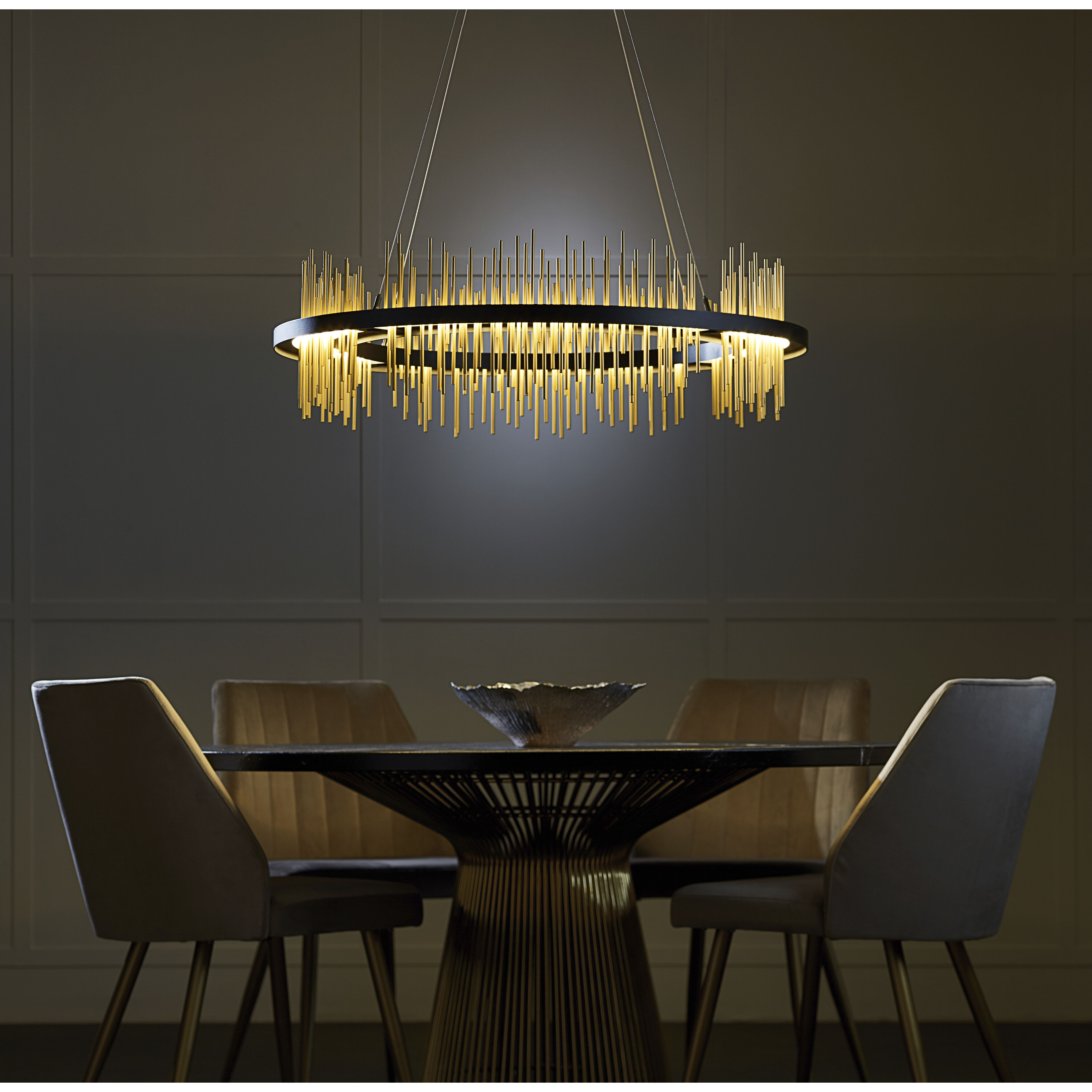 Gossamer LED 38 inch Sterling and Modern Brass Pendant Ceiling Light in Sterling/Modern Brass, Circular
