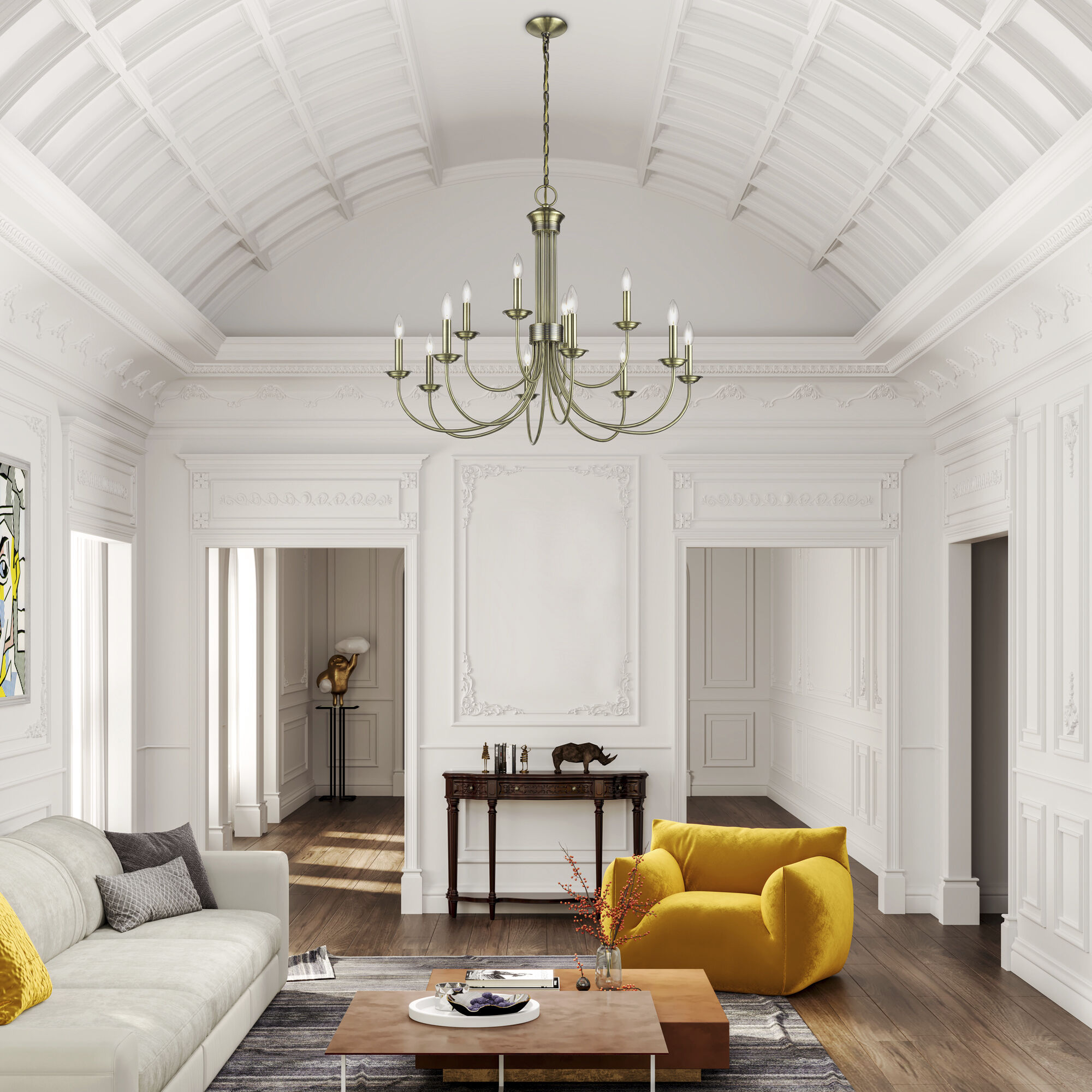 Estate 12 Light 36 inch Antique Brass 2-Tier Chandelier Ceiling Light