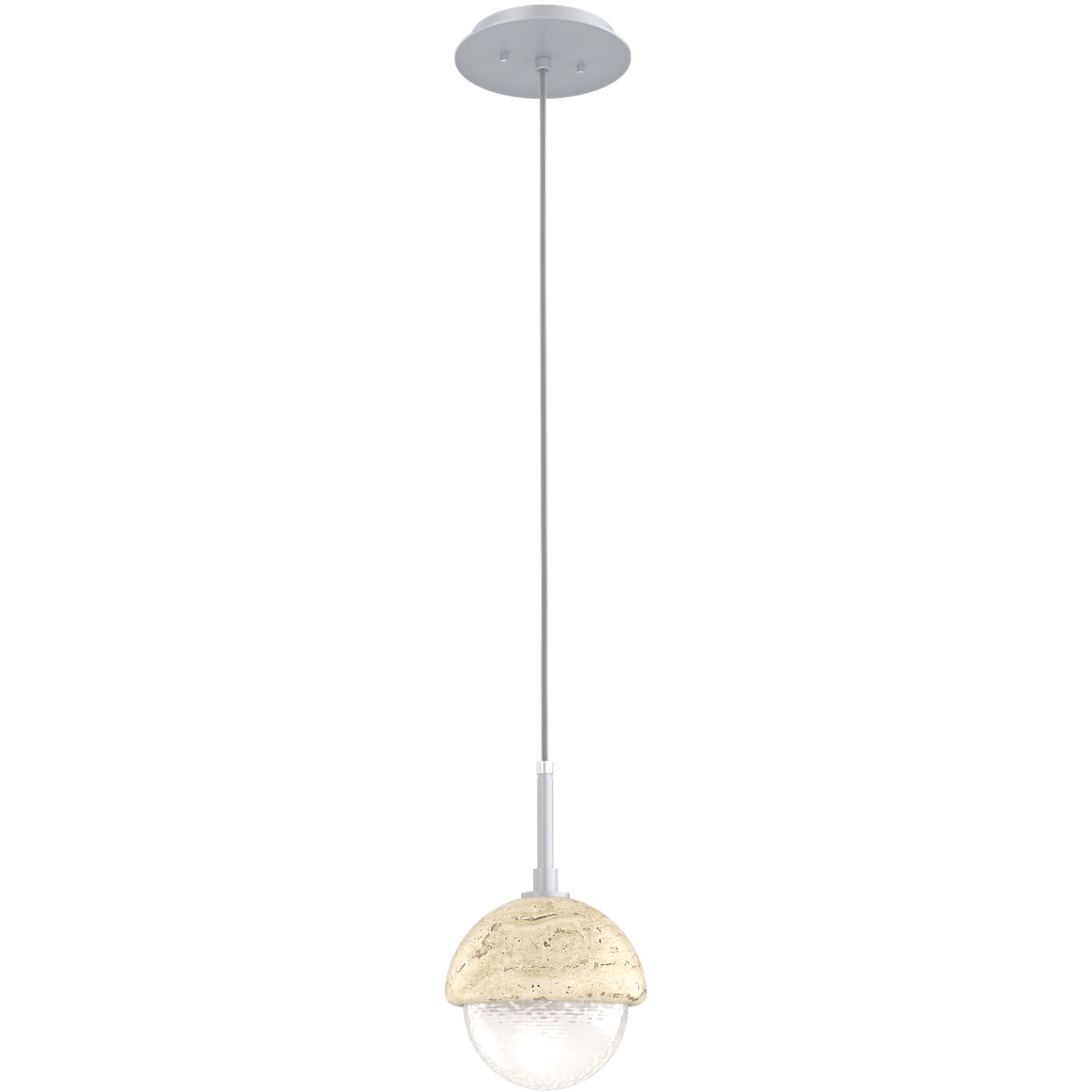 Cabochon LED 6.2 inch Classic Silver with Travertine Stone Pendant Ceiling Light in 3000K LED, Opal White